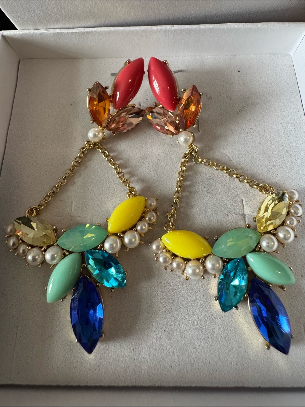 Lulu Frost Multicolor Crystal and Pearl Drop Chandelier Earrings